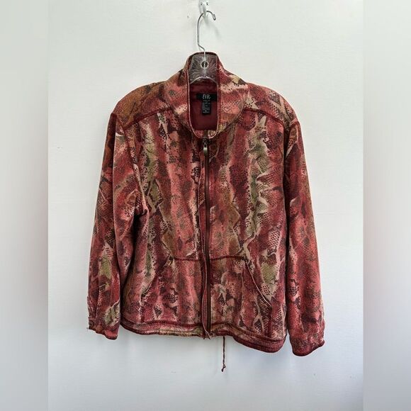 Vintage 80’s Red 100% Silk Reptile Print Windbreaker Jacket Size XL - Picture 5 of 11